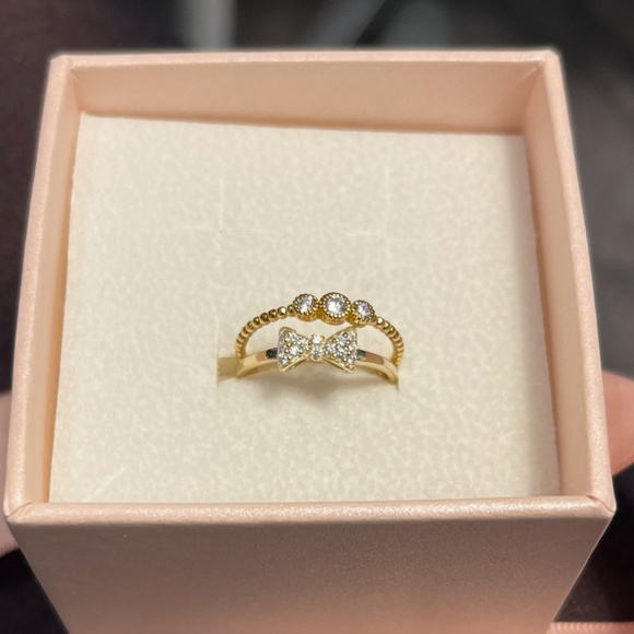 14k gold plating on sterling silver (Gold Vermeil) CZ Bow and Bezel rings size 6 - Picture 3 of 4